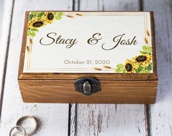 Personalized Wedding ring box, Sunflowers Ring bearer box, Custom Ring box, Sunflower wedding box, Proposal box, Ring pillow, Engagement box