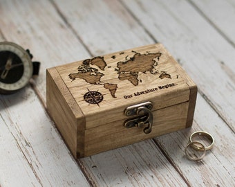 Personalized Wedding Ring Box, Engraved Keepsake for Proposal, Ring Bearer - Engagement Gift Adventure Begins Ring Holder Custom wedding box