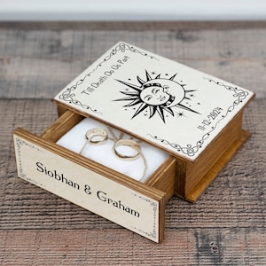 Personalized Sun & Moon Wedding Ring Box – Celtic Ring Bearer Box, Rustic Book-Style Engagement Ring Holder,  Proposal Box - Gift for her