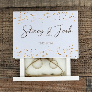 Wedding ring box, White & gold ring box, Personalized wedding box, Ring bearer box, Custom wedding box, Wood Book box Engagement box /pillow