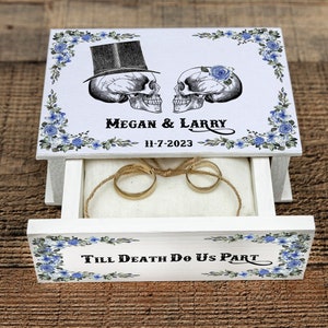 Skulls Ring box Gothic Ring bearer box Halloween wedding ring box White Personalized Wedding box Day of the Dead Ring Box Engagement box