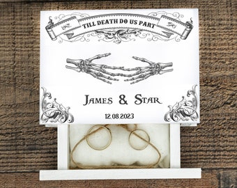Gothic Hochzeit Ring Box Skulls Ring Box Gothic Ringträger Box Halloween Hochzeit Weiß Personalisierte Hochzeitsbox Tag der Toten Vorschlag Box
