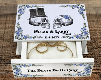 Skulls Ring box Gothic Ring bearer box Halloween wedding ring box White Personalized Wedding box Day of the Dead Ring Box Engagement box