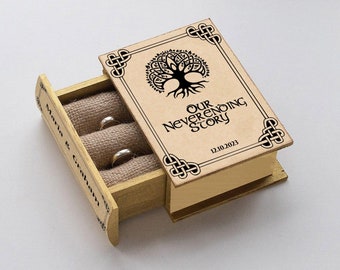 Celtic Ring bearer box, Celtic wedding ring box, Tree of Life Ring box, Gold Wedding box, Personalized ring box, Engagement Celtic book box