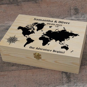 Personalized world map memory box, Our Adventure Begins keepsake box, Wedding keepsake memory box, Proposal box, Travel wedding box, world