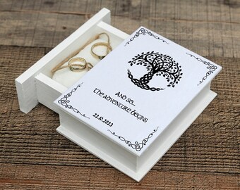 Scatola per fedi nuziali celtiche personalizzata - Scatola per fedi con albero della vita, scatola per libro in legno personalizzata, scatola per anello di fidanzamento, regalo di nozze unico