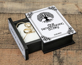 Celtic Ring bearer box, Celtic wedding ring box, Tree of Life Ring box, Black Wedding box, Personalized ring box, Engagement Celtic book box