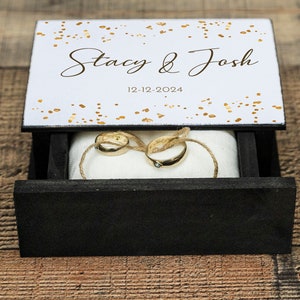 Wedding ring box, White & gold ring box, Personalized wedding box, Ring bearer box, Custom wedding box, Wood Book box Engagement box /pillow image 7