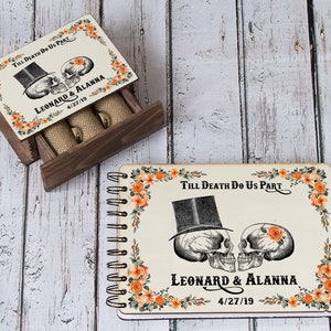 Gothic wedding set, Skulls Ring bearer box and guestbook Gothic Ring box & Guest book Day of the Dead Ring Box Personalized Wedding set of 2