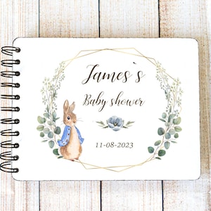 Libro degli ospiti personalizzato per baby shower di Peter Rabbit - Regalo per neomamme, album per ritagli per neonati, quaderno dei ricordi per neonati, album dei ricordi
