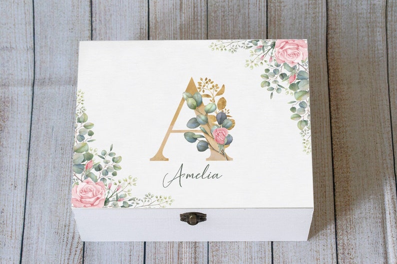Personalized Memory Box, Keepsake Box, Floral Monogram Box, Wooden ...