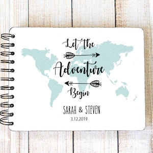 Libro degli ospiti personalizzato per matrimonio con mappa del mondo Libro degli ospiti di viaggio personalizzato per matrimonio a destinazione L'avventura inizia Libro dei consigli Regalo di anniversario