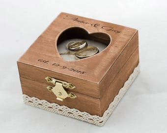 Benutzerdefinierte Hochzeit Ringbox, Ringträger Box mit Gravur, Herzförmige Hochzeitsbox, Ringkissen, Ringkissen, Verlobungsbox, Ringhalter