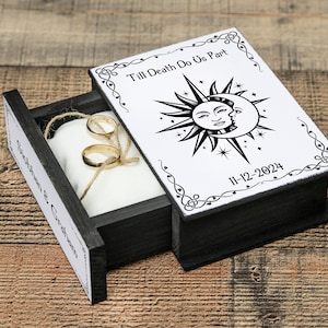 Sun and Moon wedding ring box, Celtic Ring bearer box, Rustic Ring box, Celestial Wedding box, Personalized ring box Book box Engagement box