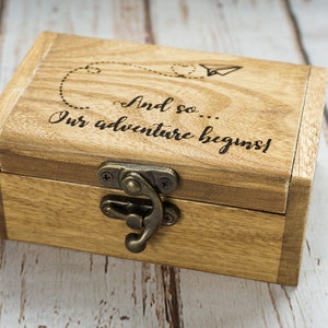 Engraved ring box, Personalized wedding ring box, White Ring Bearer Box, Our adventure wedding box, Proposal Engagement box Ring Holder image 7