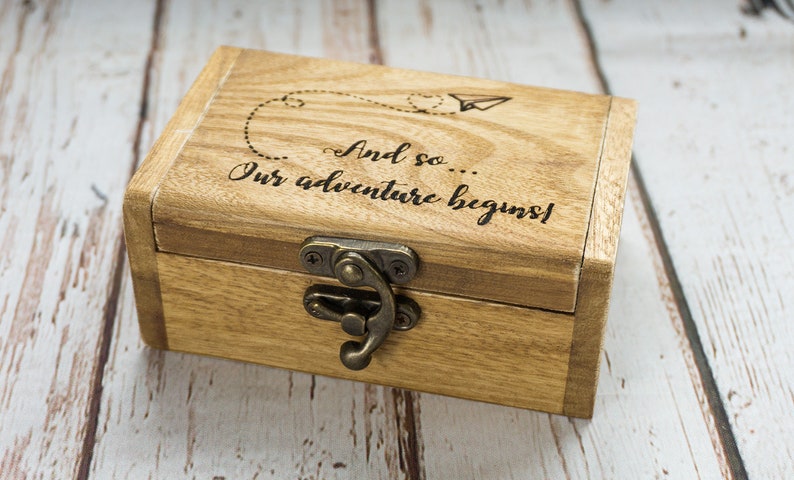 Engraved ring box, Personalized wedding ring box, White Ring Bearer Box, Our adventure wedding box, Proposal Engagement box Ring Holder image 7