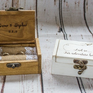 Engraved ring box, Personalized wedding ring box, White Ring Bearer Box, Our adventure wedding box, Proposal Engagement box Ring Holder image 5