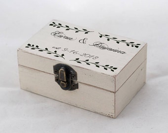 Rustic Wedding ring box, Personalized wedding box, Ring Bearer Box, Custom ring box, Ring pillow, Save the Date Ring Box White Ring Holder