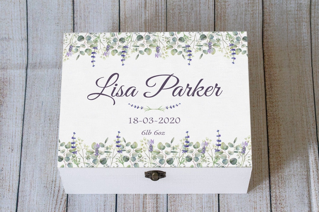 Personalized Floral Baby Keepsake Box: Wooden Memory Chest, Lavender ...