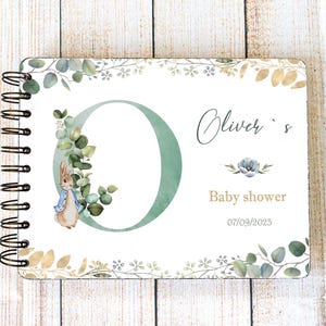 Baby Shower Memory Guest Book – Personalized Baby Journal, Peter Rabbit Baby Shower Keepsake, New Mom Gift Custom Baby Name & Date  Notebook