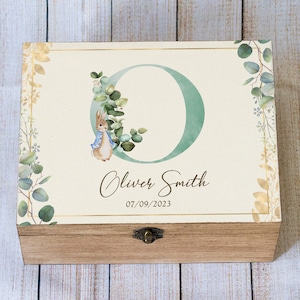 Caja de recuerdos de Peter Rabbit, caja de recuerdos personalizada para bebé, caja para baby shower, regalo para bebé niño, caja de madera para recién nacido, regalo de Navidad o cumpleaños