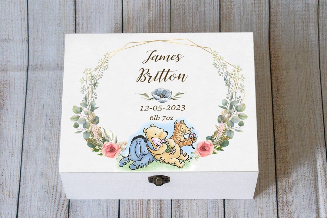 Personalised Baby Keepsake Box, Classic Winnie the Pooh Wooden Box
