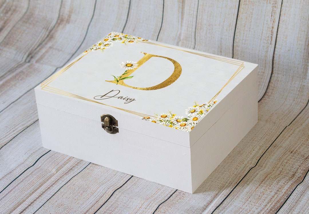 Personalized Daisy Keepsake Box: Custom Initial Wooden Memory Chest - Etsy