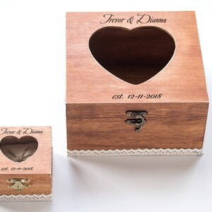 Caja para tarjetas de boda grabadas y caja para anillos de boda Caja de recuerdos personalizada, cofre de madera Caja de tarjetas personalizada Caja de consejos, caja de recuerdos Juego de 2