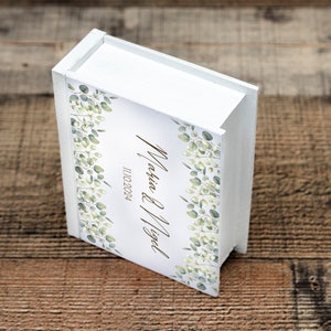 Personalized Wedding ring box, Eucalyptus Ring box, Custom Ring bearer box, White & green wedding box, Wood Book box, Proposal box /pillow image 3