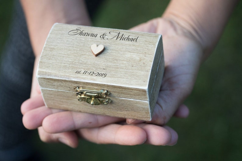 Engraved ring box, Wedding ring box, Ring bearer box, Personalized wedding box, Engagement box, Small wooden ring box, Custom Ring Holder image 1