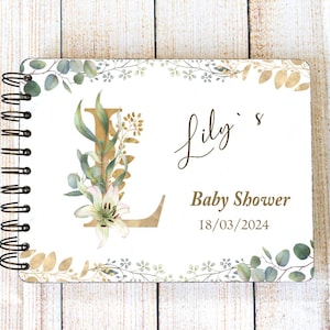 Personalized Baby Shower Guest Book | Lily Flowers Memory Book | Baby Sower Birthday Keepsake Book | Gift for New Mom | 1st Year Notebook