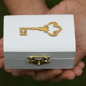 White and Gold ring box, Ring bearer box, Key Wedding ring box, Custom wedding box, Engagement box, Small wooden ring box, White Ring Holder