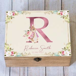 Personalisierte Baby Mädchen Erinnerungsbox Peter Kaninchen Erinnerungsbox Babyparty Geburtstagsgeschenk Benutzerdefinierte Weihnachtsbox für Neugeborene 1. Geburtstag Andenken