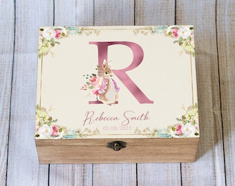 Personalised Baby Girl Keepsake Box Peter Rabbit Memory Box Baby Shower Birthday Gift Custom Christmas Box for Newborn 1st Birthday Keepsake