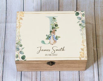 Baby Memory Box, Personalised Keepsake Box for Newborn, Baby Name and Date Gift, Peter Rabbit wooden box, Baby shower or Birthday gift
