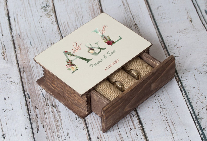 Floral Alphabet guest book Monogram Ring bearer box /& Guestbook Custom Wedding Ring Box set of 2 Personalized Floral Monogram wedding box