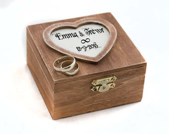 Wedding ring box, Ring Bearer box Rustic Wedding Box Heart Shaped Personalized wedding box Ring Bearer Pillow Custom ring box Engagement box