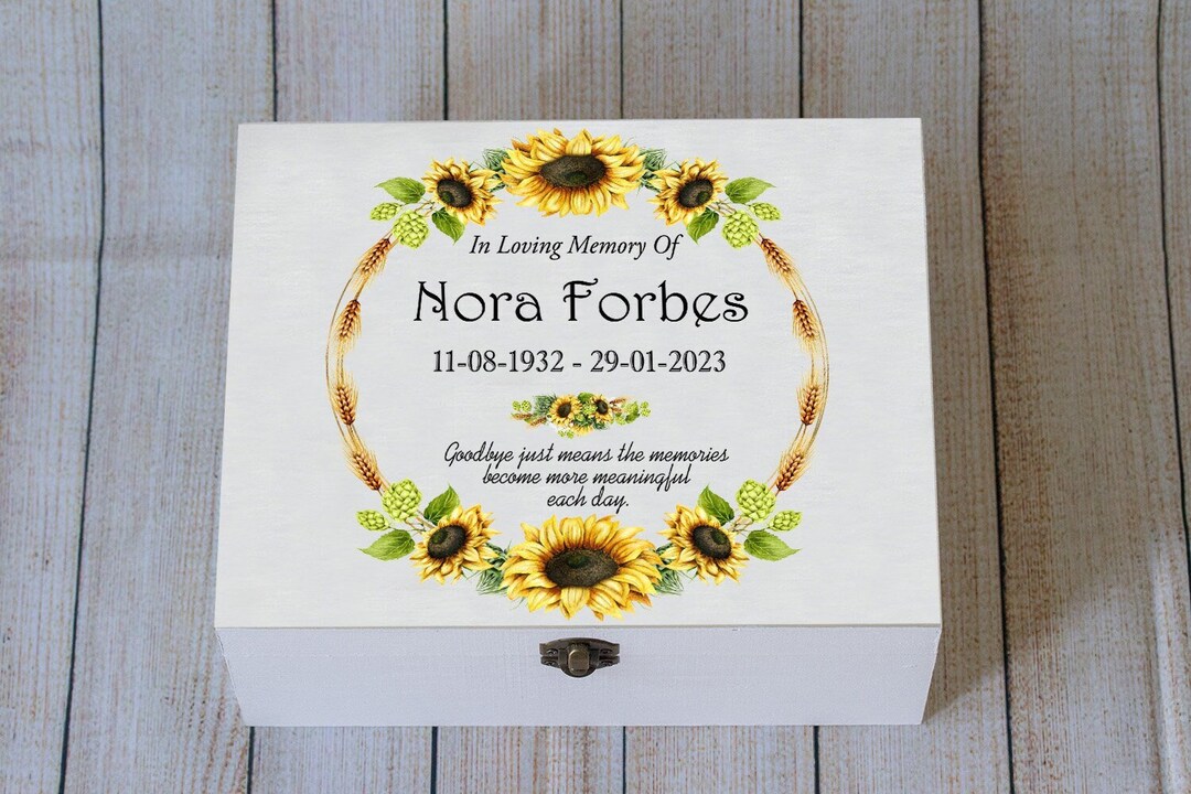 Personalized Sunflower Memorial Box: Cremation Ashes Keepsake, Funeral ...