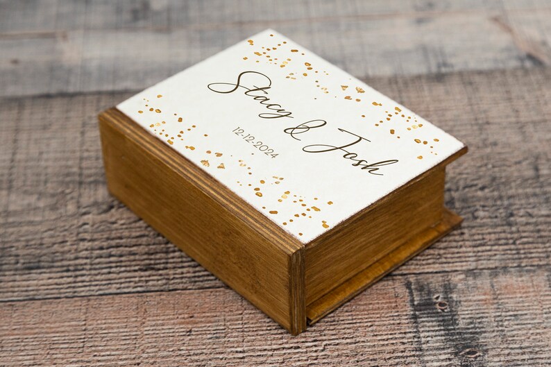 Wedding ring box, White & gold ring box, Personalized wedding box, Ring bearer box, Custom wedding box, Wood Book box Engagement box /pillow image 10