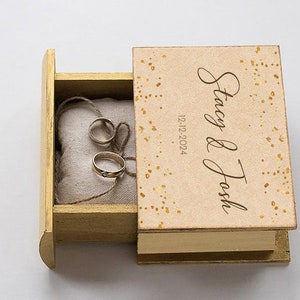 Wedding ring box, White & gold ring box, Personalized wedding box, Ring bearer box, Custom wedding box, Wood Book box Engagement box /pillow image 5