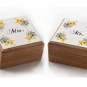 Sunflowers Wedding box, Mr. & Mrs ring box, Floral Ring bearer box, wedding ring box Summer Wedding box Wood ring boxes Ring Holder Set of 2
