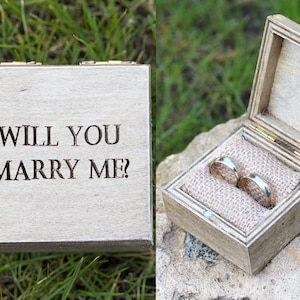 Gegraveerde houten voorstelringdoos – &#39;Will You Marry Me&#39; aangepaste doos voor ringdrager, verlovings- en trouwringhouder
