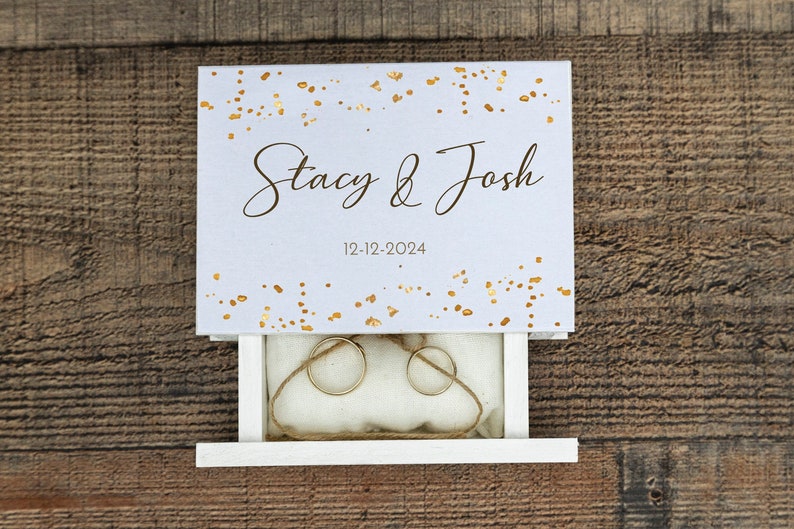 Wedding ring box, White & gold ring box, Personalized wedding box, Ring bearer box, Custom wedding box, Wood Book box Engagement box /pillow White