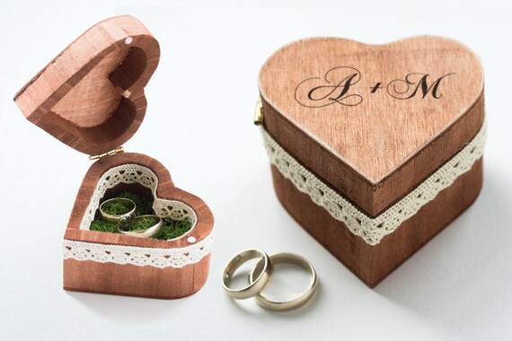Engraved Ring Box Heart Shaped Wedding Box Personalized Etsy