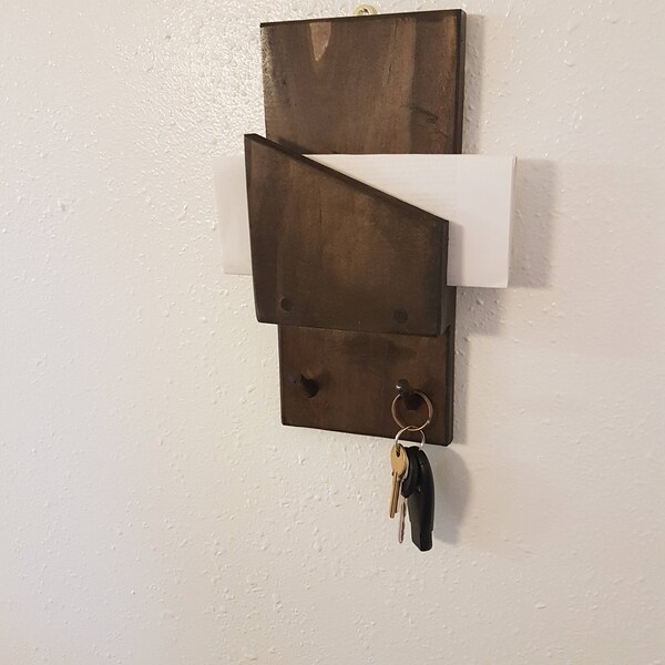 Rustic entryway  key hook with mail slot. Mail organizer with key holder, wall hanging