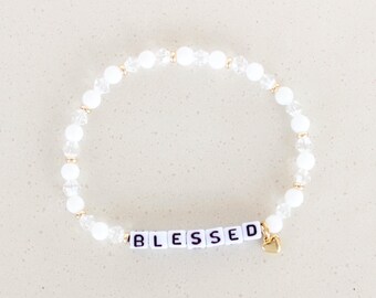 Blessed Beaded Word Bracelet: Personalized Dainty Small Bead Stackable Motivational Bracelet