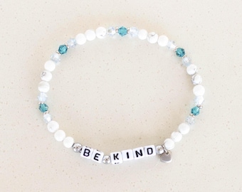 Be Kind Beaded Word Bracelet: Personalized Dainty Small Bead Stackable Motivational Bracelet