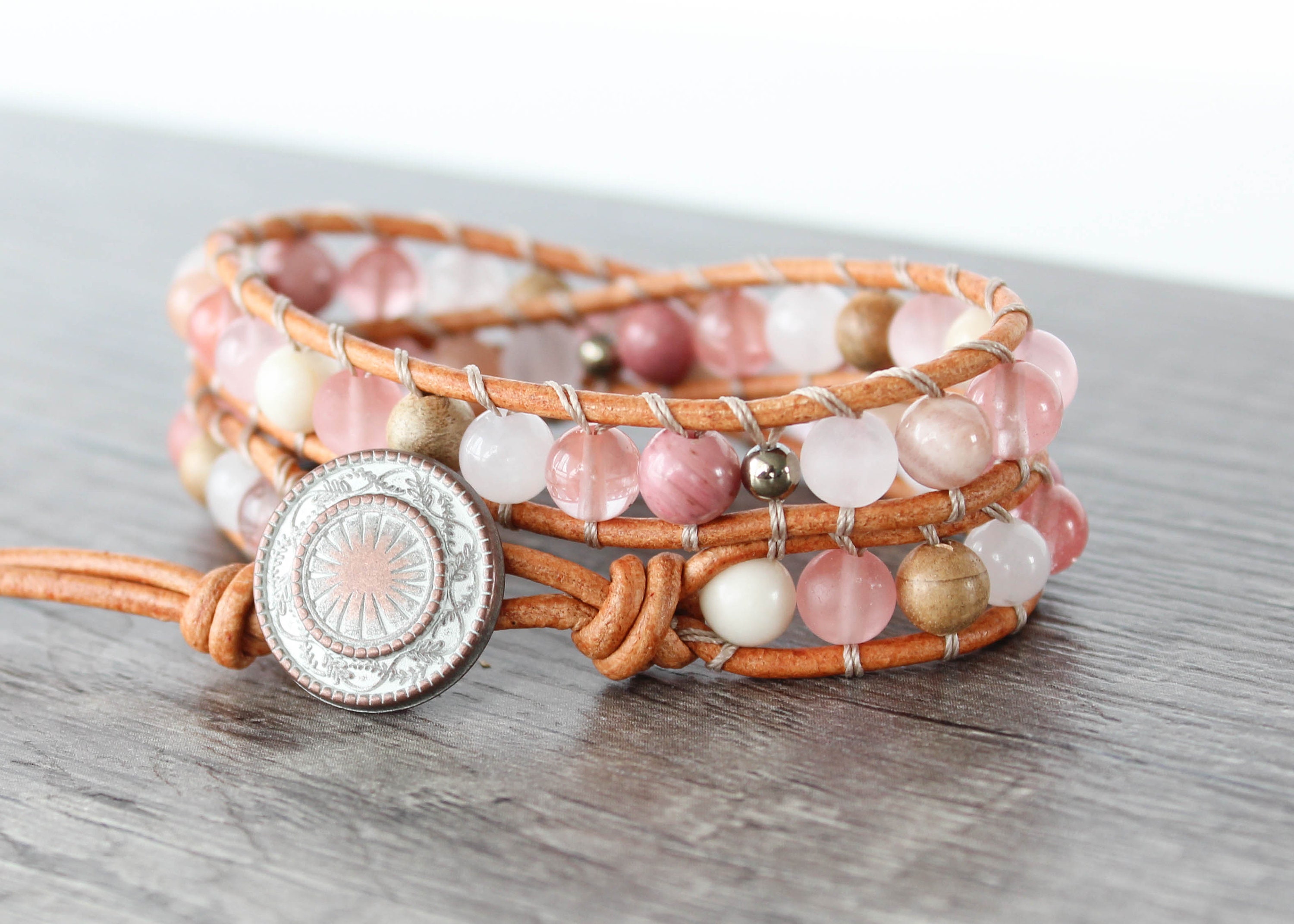 Pink Gemstone Wrap Bracelet // Pink Wrap Bracelet Wrap Etsy
