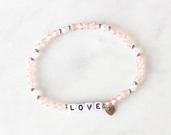 Love Beaded Word Bracelet: Personalized Dainty Small Bead Stackable Motivational Inspirational Bracelet