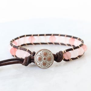 Pink Gemstone Leather Wrap Bracelet -- Boho Leather Wrap Bracelet, Mixed Pink Gemstone Wrap Bracelet, Boho Layering Bracelet, Gift for Her